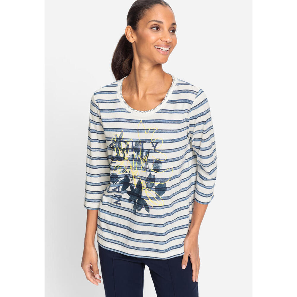 OLSEN Shirt with Stripes and Placement Print in Ink - See sizes below